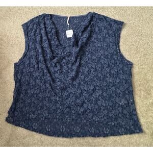 Free People Sweet Whisper Blue Lace Drape Neck Sleeveless Top Women’s Large NWT